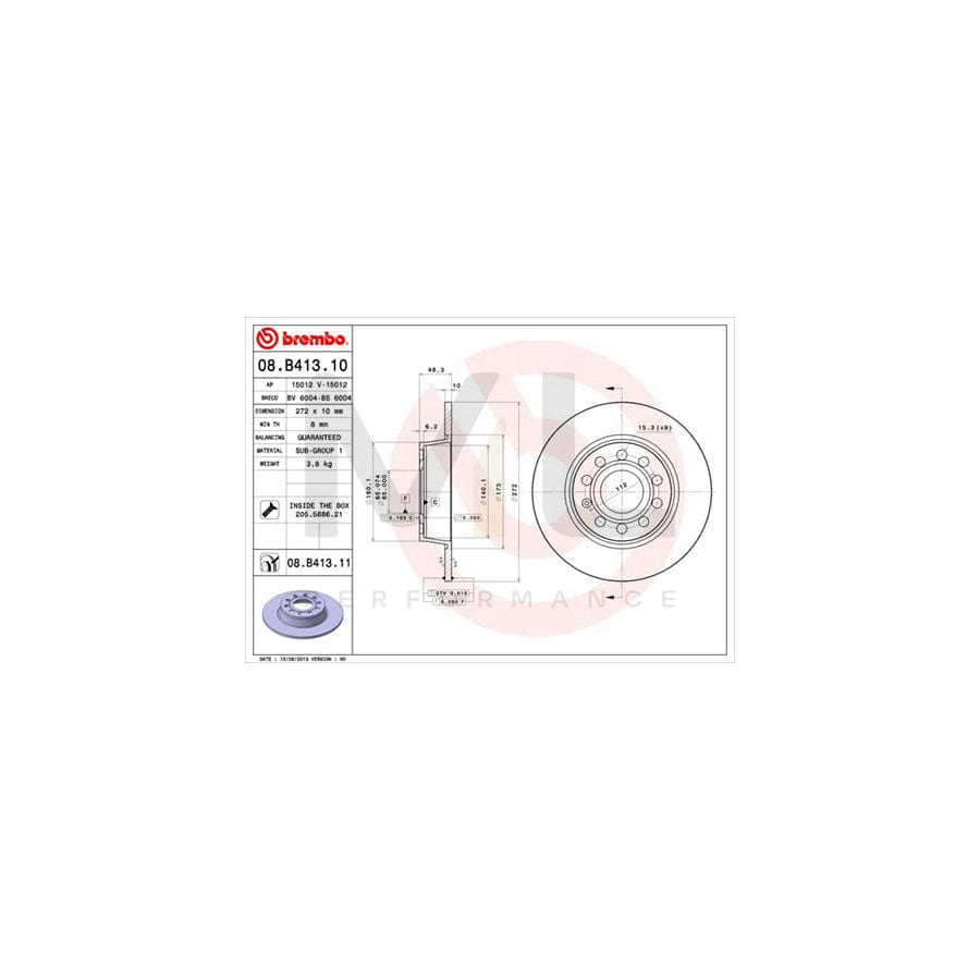 BREMBO COATED DISC LINE 08.B413.11 Brake Disc Solid, Coated, with bolts/screws | ML Performance Car Parts