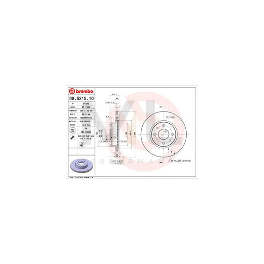 BREMBO 09.5215.10 Brake Disc Internally Vented, with bolts/screws | ML Performance Car Parts