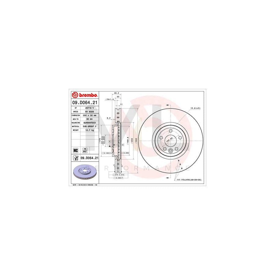 BREMBO 09.D064.21 Brake Disc Internally Vented, Coated, High-carbon | ML Performance Car Parts