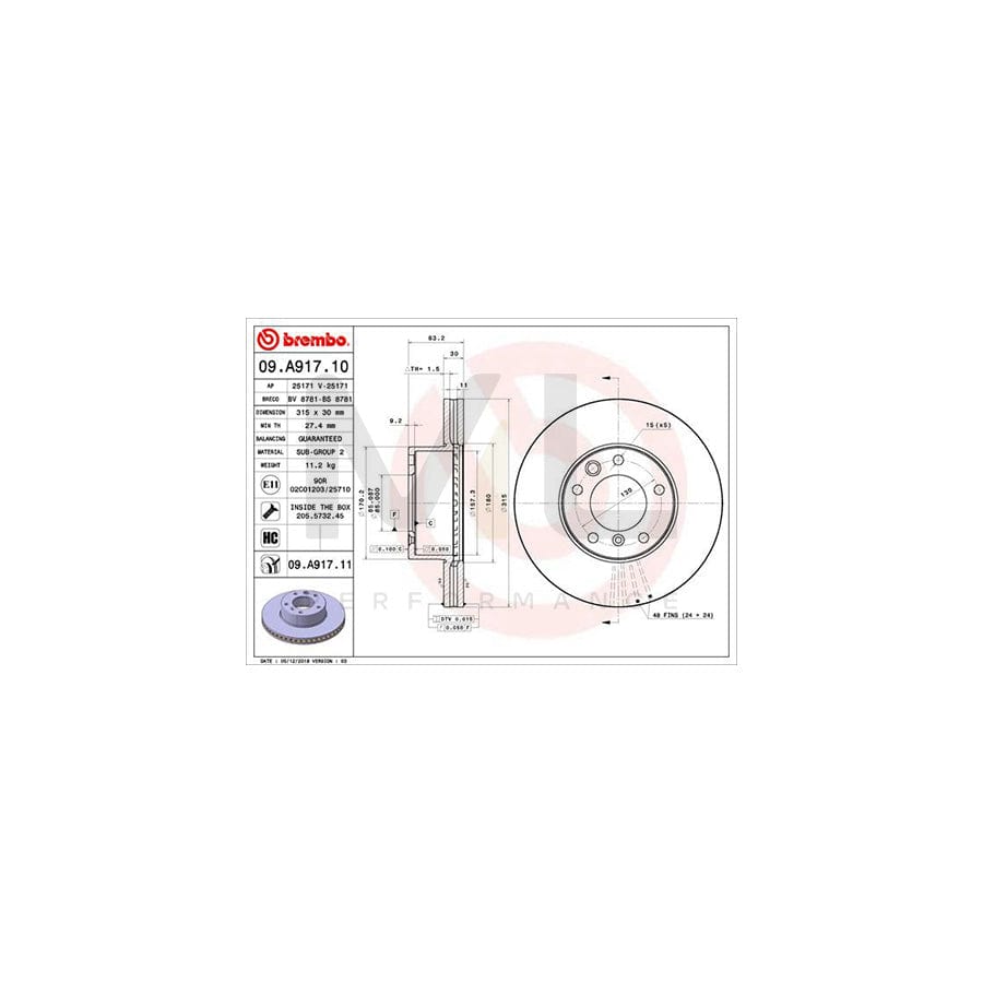BREMBO 09.A917.11 Brake Disc Internally Vented, Coated, High-carbon, with bolts/screws | ML Performance Car Parts