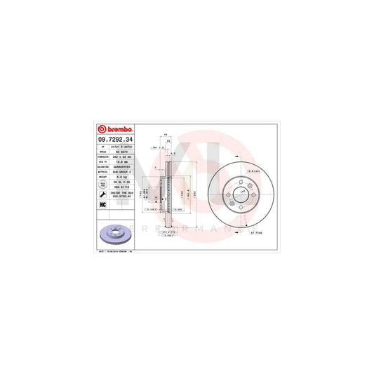 BREMBO 09.7292.34 Brake Disc Internally Vented, with bolts/screws | ML Performance Car Parts