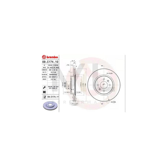 BREMBO 09.C174.10 Brake Disc Internally Vented, High-carbon, with bolts/screws | ML Performance Car Parts