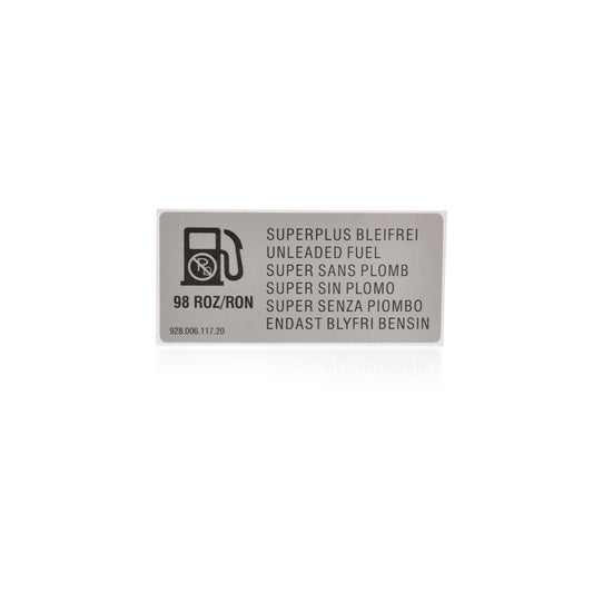 Genuine Porsche Adhesive Label – 98 Ron Porsche 928 Gts / 993 | ML Performance UK Car Parts