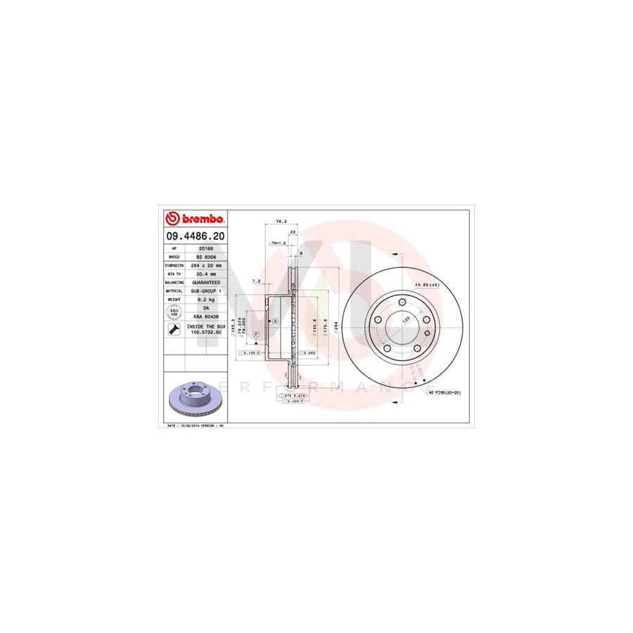 BREMBO 09.4486.20 Brake Disc for BMW 5 Saloon (E28) Internally Vented, with bolts/screws | ML Performance Car Parts