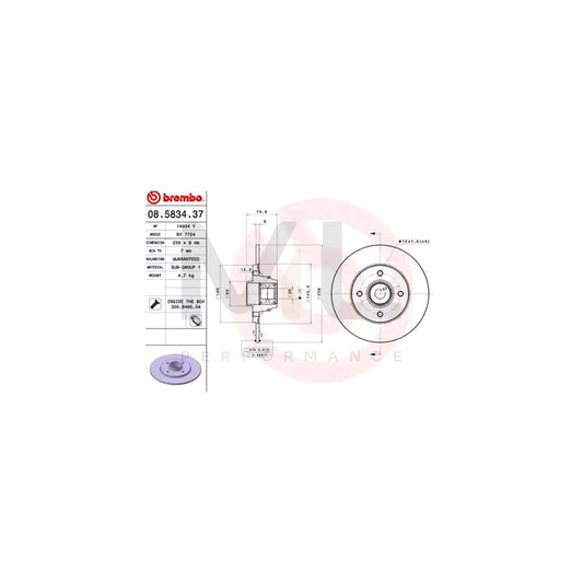 BREMBO BEARING DISC LINE 08.5834.37 Brake Disc for RENAULT Clio II Hatchback (BB, CB) Solid, with ABS sensor ring, with wheel bearing set | ML Performance Car Parts