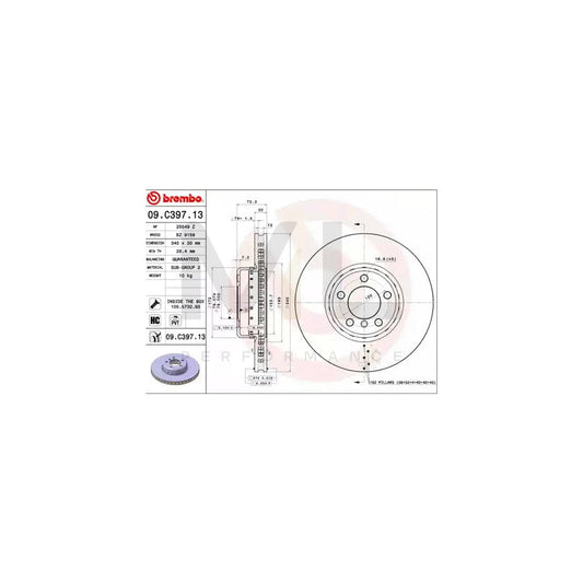 BREMBO TWO-PIECE DISCS LINE 09.C397.13 Brake Disc Internally Vented, Two-piece brake disc, Coated, High-carbon, with bolts/screws | ML Performance Car Parts