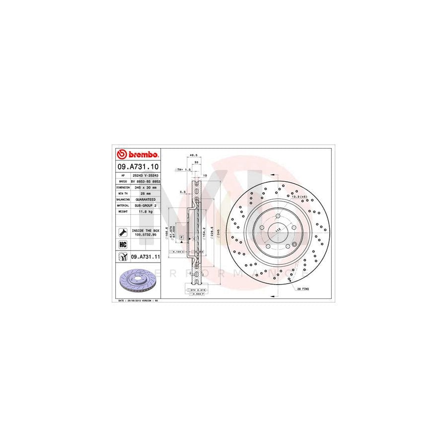 BREMBO COATED DISC LINE 09.A731.11 Brake Disc Perforated / Vented, Coated, High-carbon, with bolts/screws | ML Performance Car Parts