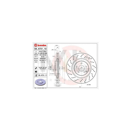 BREMBO COATED DISC LINE 09.A731.11 Brake Disc Perforated / Vented, Coated, High-carbon, with bolts/screws | ML Performance Car Parts