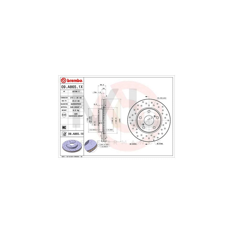 BREMBO 09.A865.1X Brake Disc Perforated / Vented, Coated, High-carbon | ML Performance Car Parts