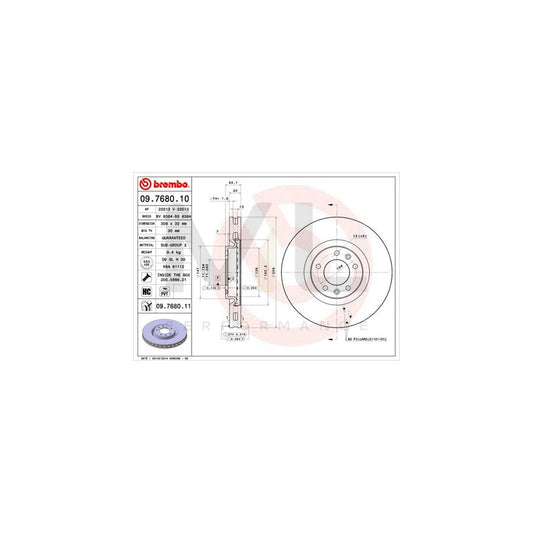 BREMBO COATED DISC LINE 09.7680.11 Brake Disc for PEUGEOT 607 Saloon Internally Vented, Coated, High-carbon, with bolts/screws | ML Performance Car Parts