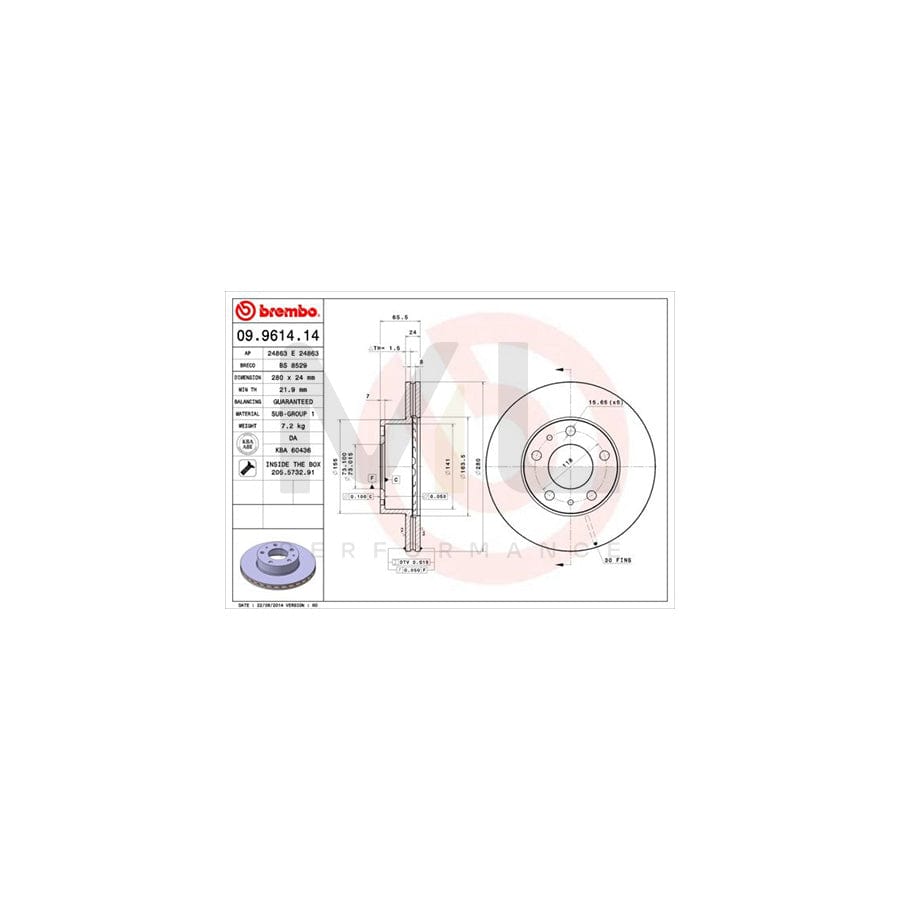 BREMBO 09.9614.14 Brake Disc for PEUGEOT BOXER Internally Vented, with bolts/screws | ML Performance Car Parts