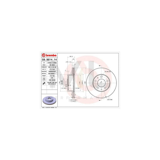 BREMBO 09.9614.14 Brake Disc for PEUGEOT BOXER Internally Vented, with bolts/screws | ML Performance Car Parts