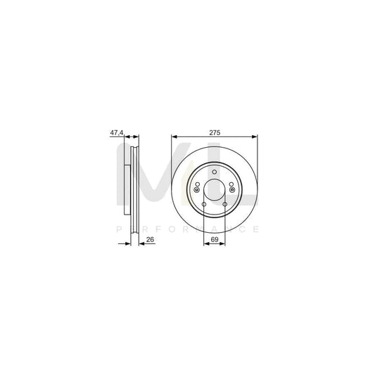 BOSCH 0 986 479 R26 Brake Disc for HYUNDAI Elantra IV Saloon (HD) Vented, Oiled | ML Performance Car Parts
