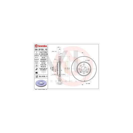 BREMBO 09.9159.10 Brake Disc Internally Vented, High-carbon, with bolts/screws | ML Performance Car Parts