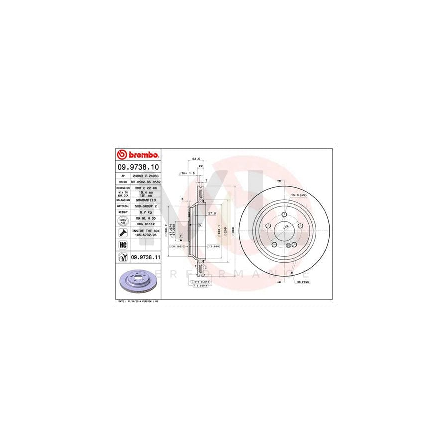 BREMBO COATED DISC LINE 09.9738.11 Brake Disc suitable for MERCEDES-BENZ S-Class Internally Vented, Coated, High-carbon, with bolts/screws | ML Performance Car Parts