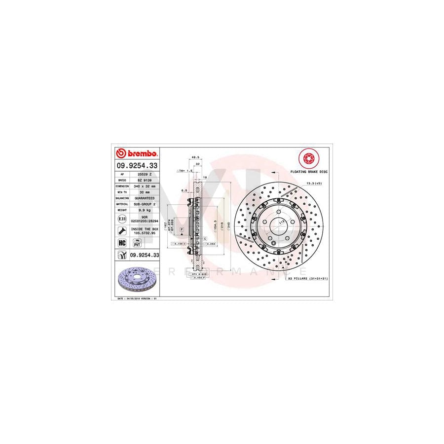 BREMBO TWO-PIECE FLOATING DISCS LINE 09.9254.33 Brake Disc Internally Vented, Slotted / Perforated, Two-piece brake disc, Coated, High-carbon, with bolts/screws | ML Performance Car Parts