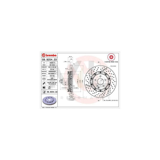 BREMBO TWO-PIECE FLOATING DISCS LINE 09.9254.33 Brake Disc Internally Vented, Slotted / Perforated, Two-piece brake disc, Coated, High-carbon, with bolts/screws | ML Performance Car Parts