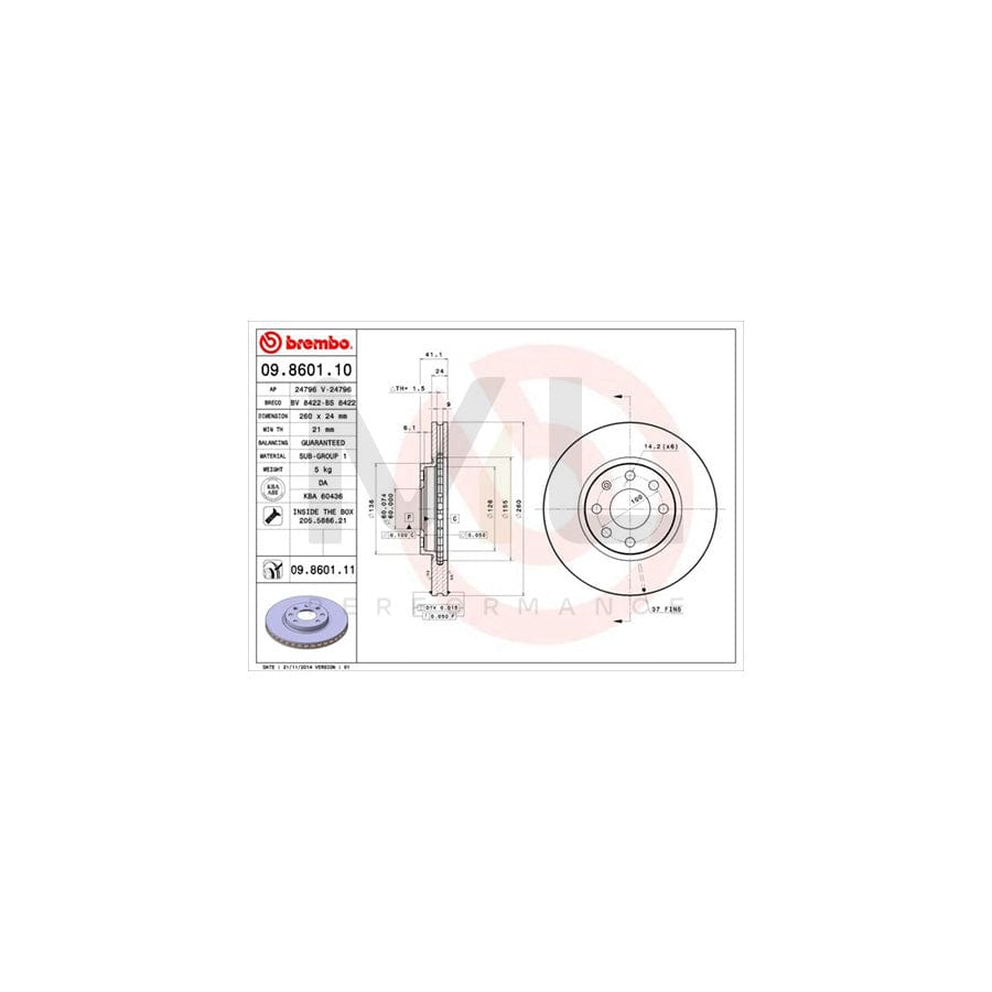 BREMBO 09.8601.10 Brake Disc Internally Vented, with bolts/screws | ML Performance Car Parts