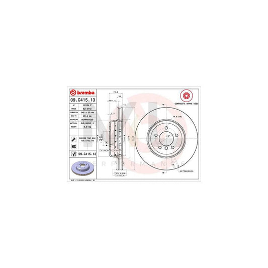 BREMBO 09.C415.13 Brake Disc for BMW Z4 Roadster (E89) Internally Vented, Coated, High-carbon, with bolts/screws | ML Performance Car Parts