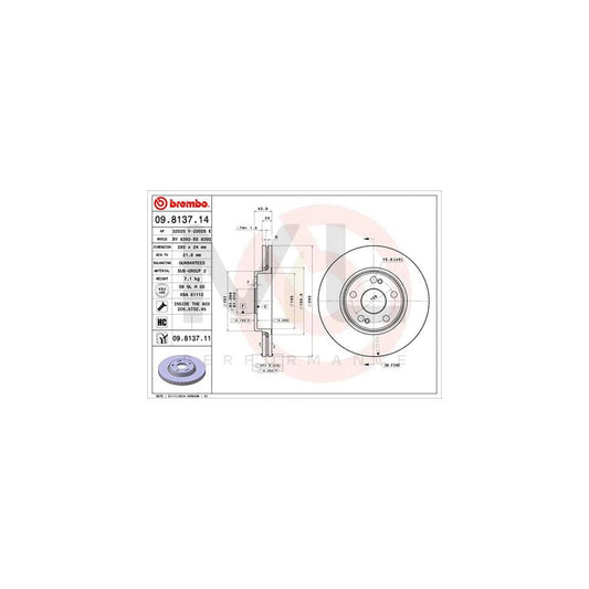 BREMBO 09.8137.11 Brake Disc Internally Vented, Coated, High-carbon, with bolts/screws | ML Performance Car Parts