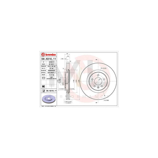 BREMBO 09.N316.11 Brake Disc Internally Vented, Coated, High-carbon | ML Performance Car Parts