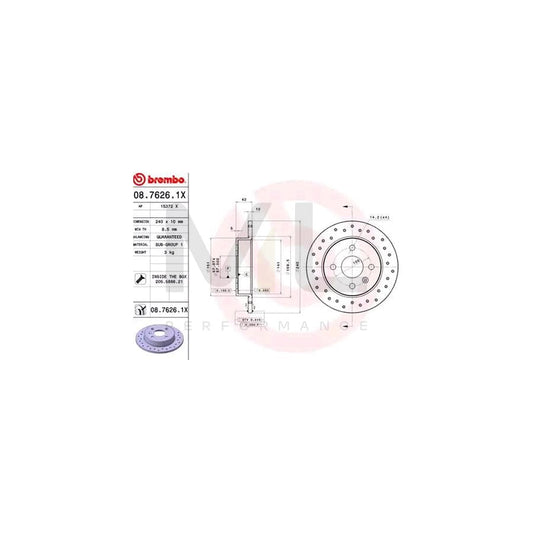 BREMBO XTRA LINE 08.7626.1X Brake Disc Perforated, Solid, Coated, with bolts/screws | ML Performance Car Parts
