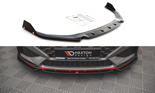Maxton Design HY-I30-3F-N-FD1T+FSF Front Splitter + Flaps V.1 Hyundai I30N MK3 Facelift Hatchback / Fastback | ML Performance UK Car Parts