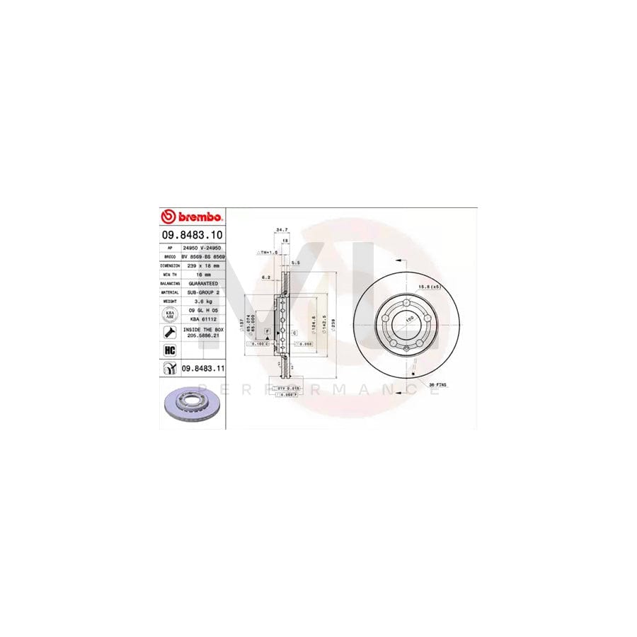 BREMBO COATED DISC LINE 09.8483.11 Brake Disc Internally Vented, Coated, with bolts/screws | ML Performance Car Parts