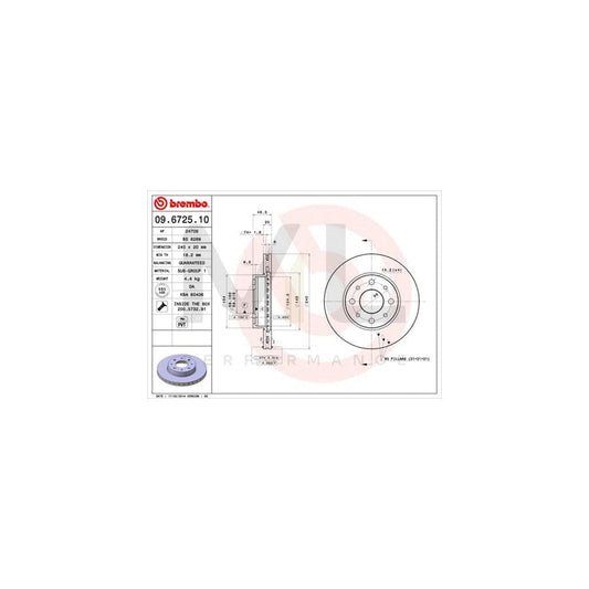 BREMBO 09.6725.10 Brake Disc Internally Vented, with bolts/screws | ML Performance Car Parts