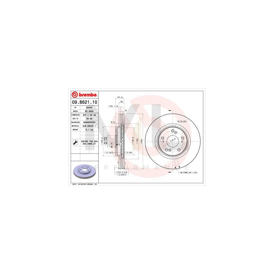 BREMBO 09.B621.10 Brake Disc for HONDA ACCORD Internally Vented, with bolts/screws | ML Performance Car Parts