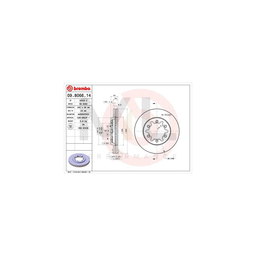 BREMBO 09.8066.14 Brake Disc Internally Vented | ML Performance Car Parts