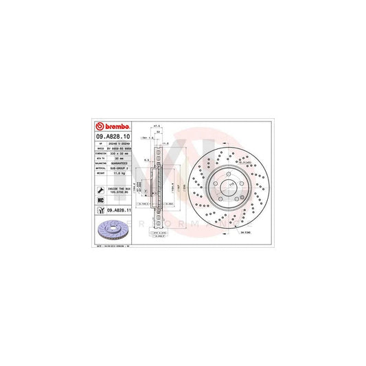 BREMBO COATED DISC LINE 09.A828.11 Brake Disc Perforated / Vented, Coated, High-carbon, with bolts/screws | ML Performance Car Parts