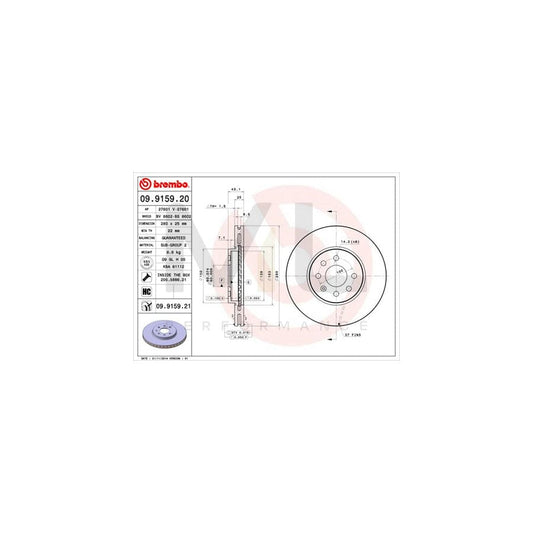 BREMBO COATED DISC LINE 09.9159.21 Brake Disc Internally Vented, Coated, High-carbon, with bolts/screws | ML Performance Car Parts