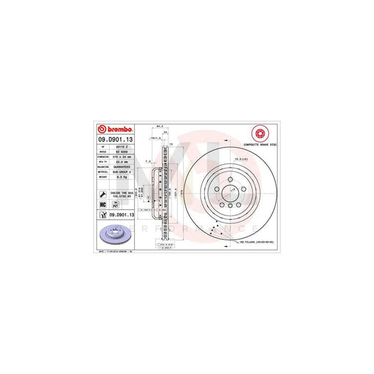 BREMBO 09.D901.13 Brake Disc Internally Vented, Coated, High-carbon, with bolts/screws | ML Performance Car Parts
