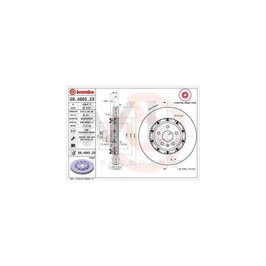 BREMBO 09.A665.23 Brake Disc Internally Vented, Coated, High-carbon, with bolts/screws | ML Performance Car Parts