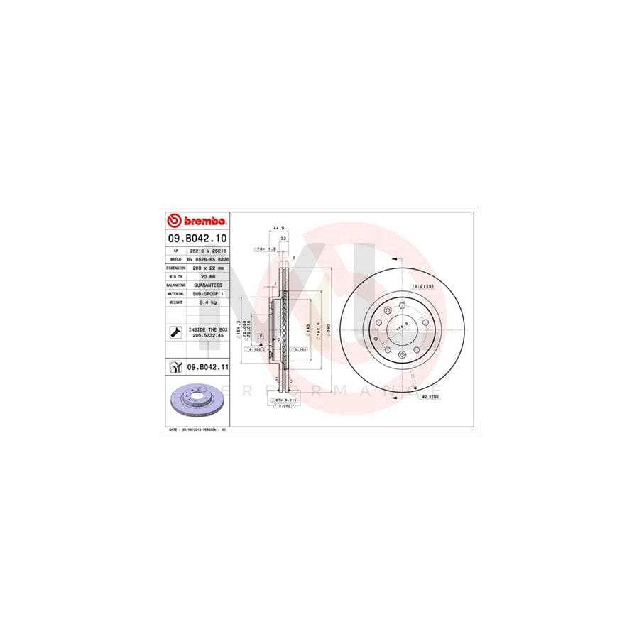 BREMBO 09.B042.10 Brake Disc for MAZDA MX-5 III (NC) Internally Vented, with bolts/screws | ML Performance Car Parts
