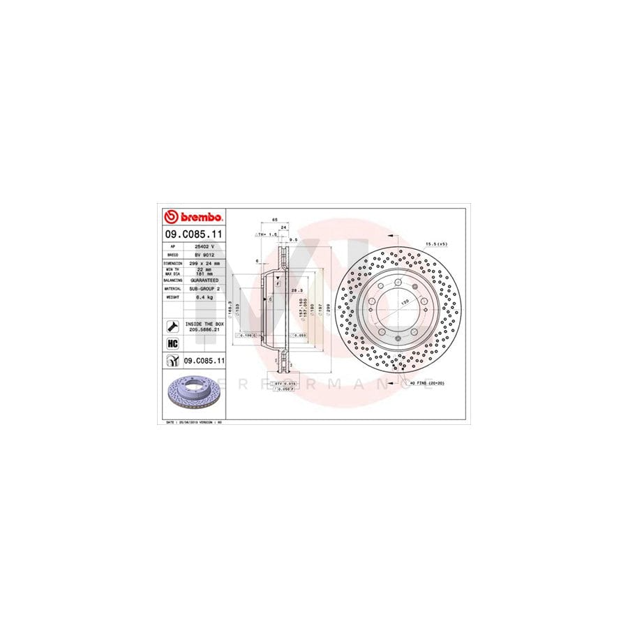 BREMBO COATED DISC LINE 09.C085.11 Brake Disc for PORSCHE 911 Perforated / Vented, Coated, High-carbon, with bolts/screws | ML Performance Car Parts