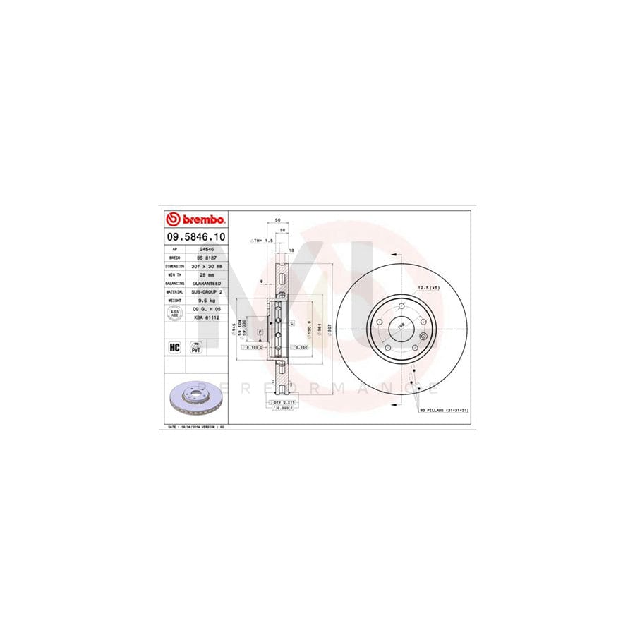 BREMBO 09.5846.10 Brake Disc Internally Vented, High-carbon | ML Performance Car Parts