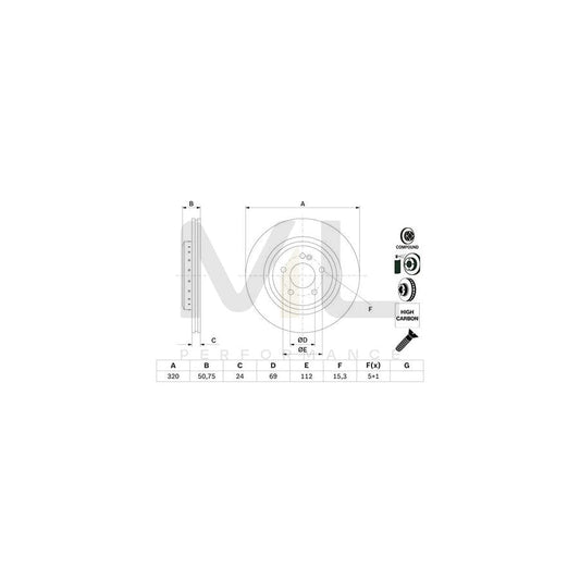 BOSCH 0 986 479 G36 Brake Disc suitable for MERCEDES-BENZ S-Class Two-piece brake disc, Vented, Coated, Alloyed / High-carbon, with bolts/screws | ML Performance Car Parts