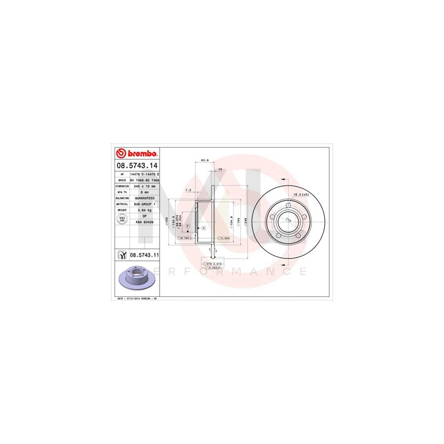 BREMBO 08.5743.14 Brake Disc Solid | ML Performance Car Parts