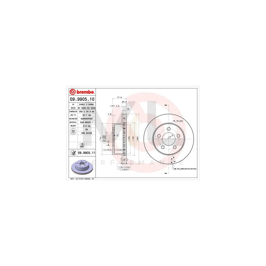 BREMBO 09.9905.10 Brake Disc Internally Vented | ML Performance Car Parts