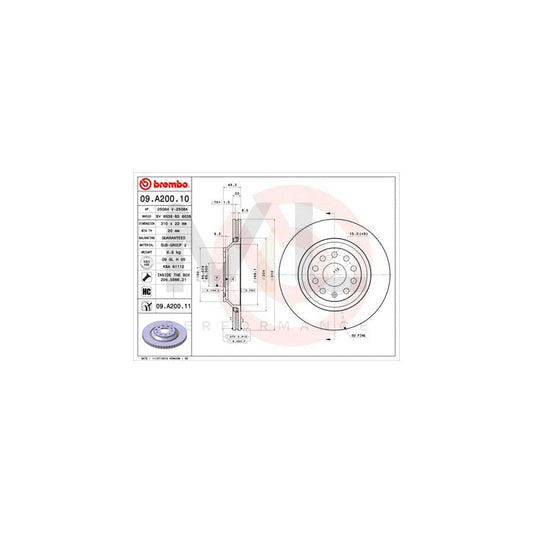 BREMBO 09.A200.10 Brake Disc Internally Vented, High-carbon, with bolts/screws | ML Performance Car Parts