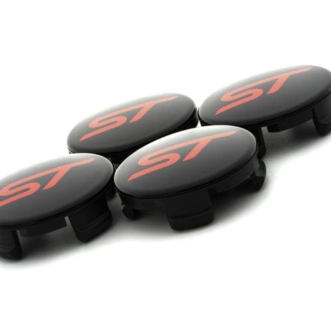 GENUINE FORD 2566957 CENTER CAP BUTTON TYPE, GLOSS BLACK, WITH RED ST LOGO | ML Performance UK