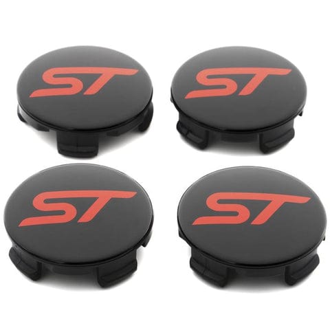 GENUINE FORD 2566957 CENTER CAP BUTTON TYPE, GLOSS BLACK, WITH RED ST LOGO | ML Performance UK