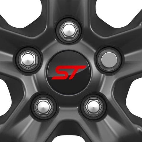 GENUINE FORD 2566957 CENTER CAP BUTTON TYPE, GLOSS BLACK, WITH RED ST LOGO | ML Performance UK