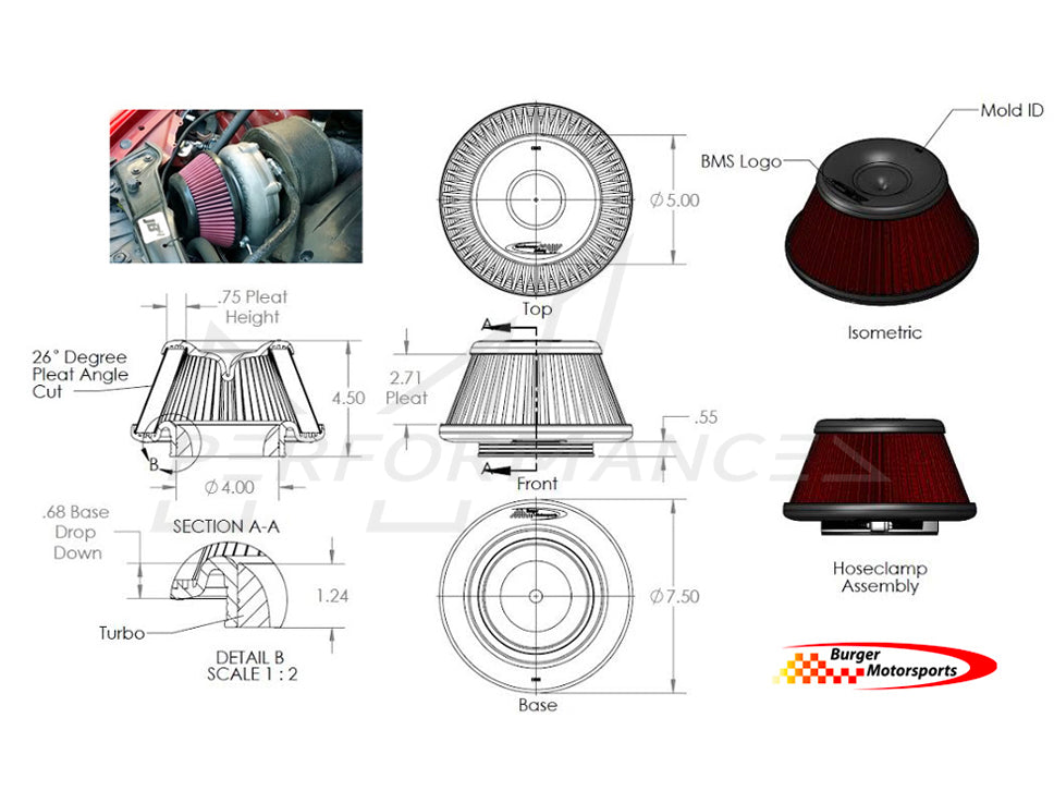 BMS BMW N54 Silicone Single Turbo Filter - ML Performance UK
