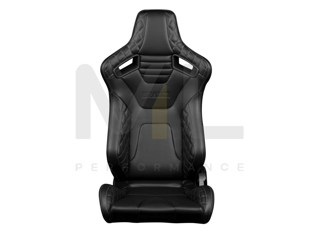 BRAUM Elite-X Series Diamond Edition Black Leatherette Racing Seats With Grey Stitching - Pair - ML Performance UK