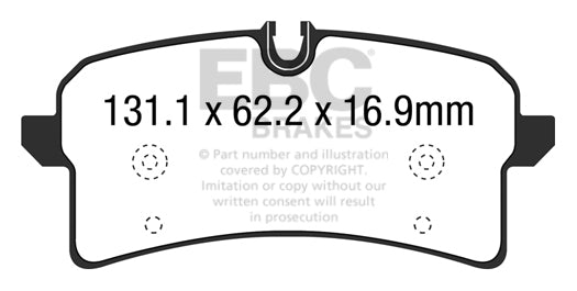 EBC PD03KR900 Porsche 9B5 Macan Yellowstuff 4000 Series Rear Sport Brake Pads & Premium OE Replacement Plain Discs Kit - TRW Caliper