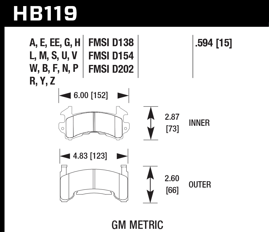Hawk Brake Pads HB119G594 Metric GM DTC-60 Hawk Brake Pads HB119G594 Metric GM DTC-60
