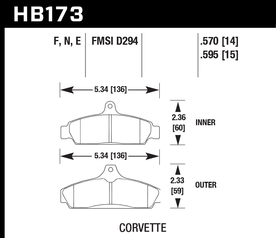 Hawk Brake Pads HB173N570 Corvette HP Plus